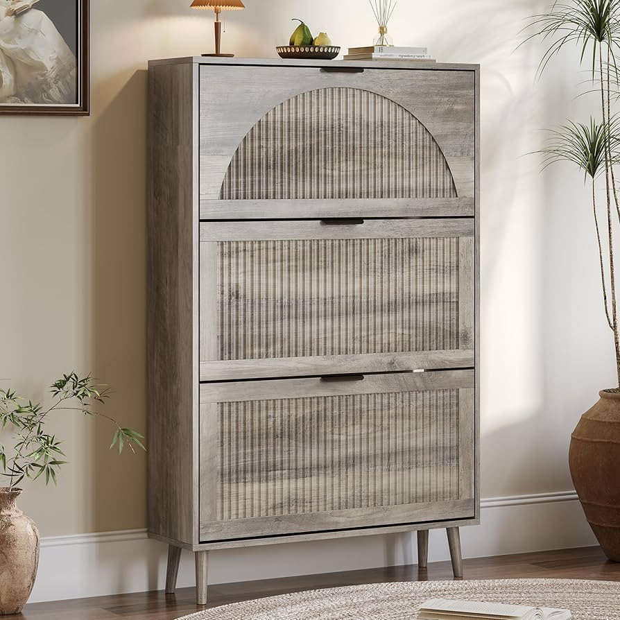 Shoe Cabinet for Entryway with 3 Flip Drawers, Slim Wooden Shoe Storage Organizer with Modern Flu... | Amazon (US)