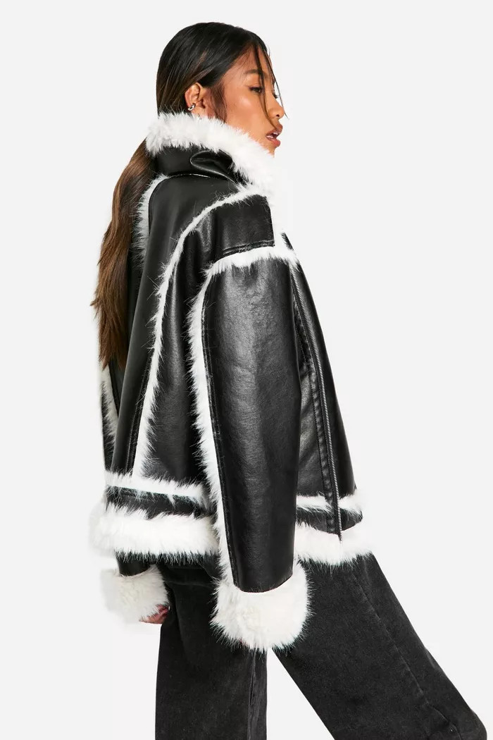 Faux Fur Trim Oversized Aviator Jacket | boohoo (US & Canada)