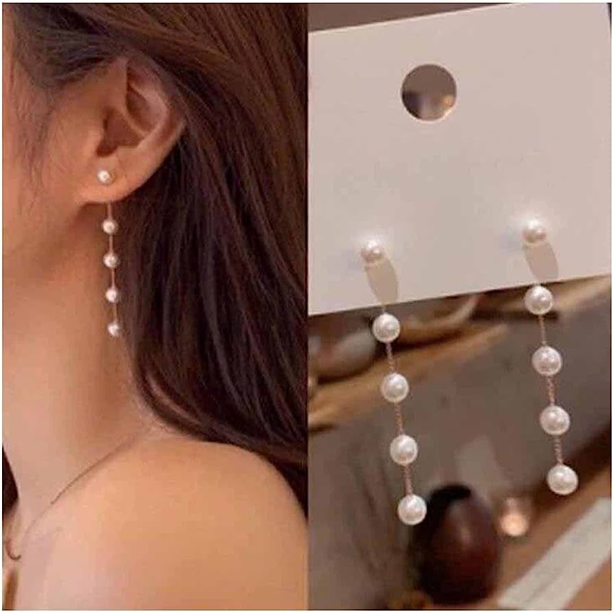 Boho Pearl Drop Dangle Earring Gold Long Tassel Pearl Earrings Tiny Pearl Chain Earrings Vintage ... | Amazon (US)