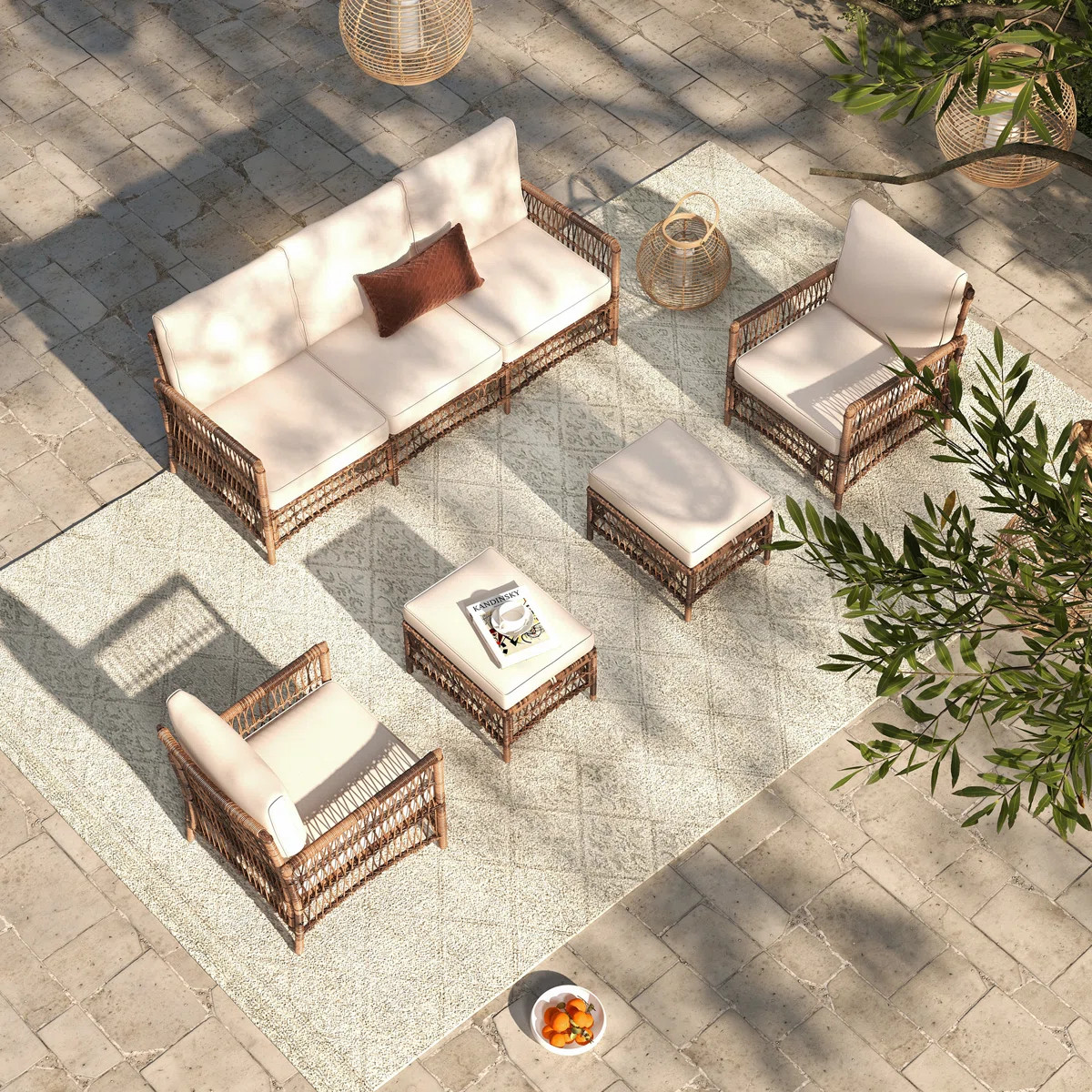 Tuskegee Wicker 7 - Person Patio Conversation Sets with Cushions | Wayfair North America