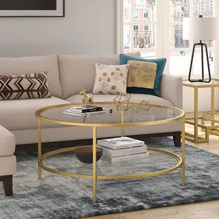 Orwell coffee table in gold with glass shelf - Brass | Bed Bath & Beyond
