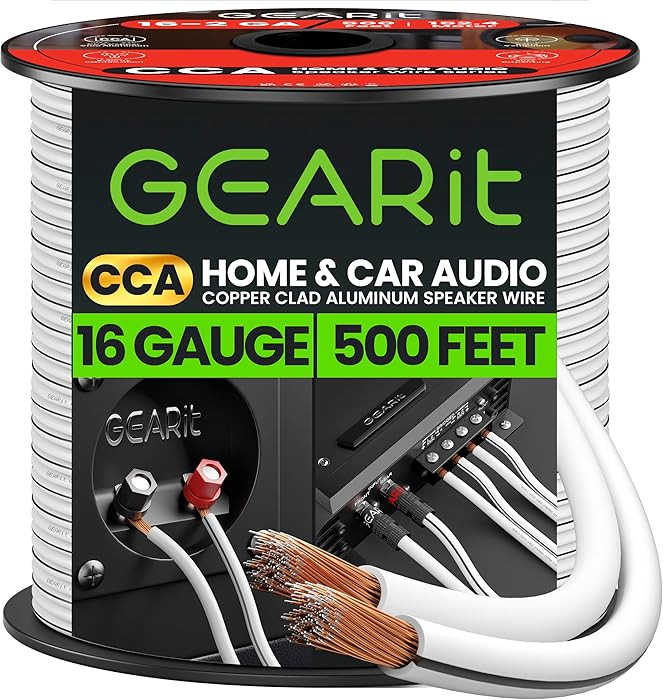 GEARit 16 Gauge Speaker Wire, Speaker Cable 500ft for Car Audio, Home Theater, CCA(White) | Amazon (US)