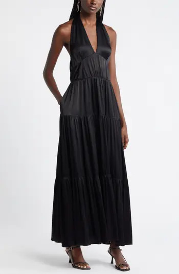Tiered Satin Halter Maxi Dress | Nordstrom