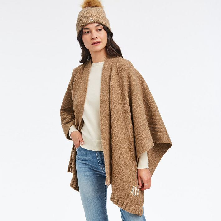 Cable Knit Ruffle Poncho | Mark and Graham