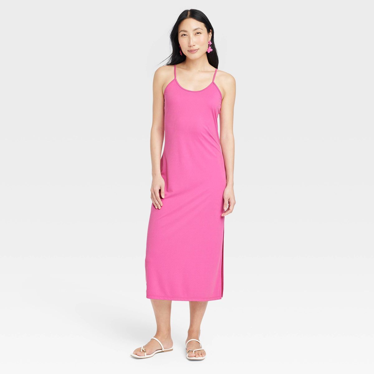 Women's Rib-Knit Midi Cami Dress - A New Day™ Hot Pink S | Target