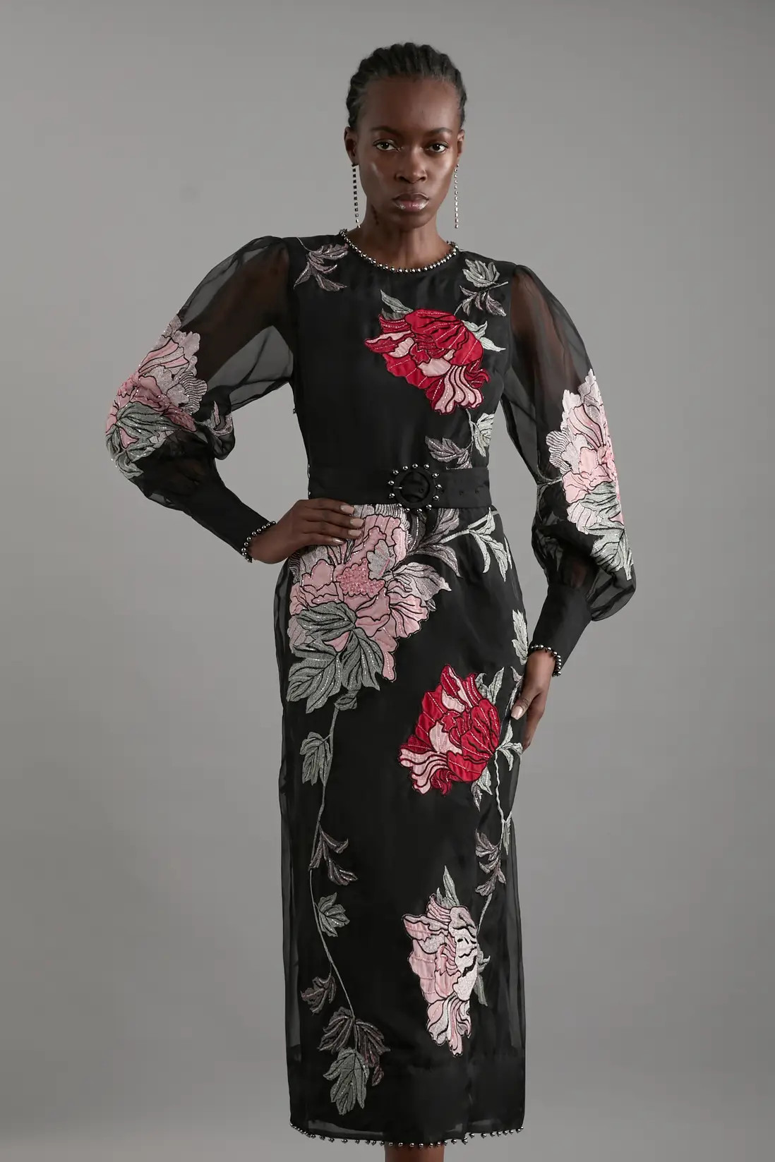 Dresses | Applique And Embroidered Organdie Woven Midi Dress With Beading | KarenMillen | Debenhams UK