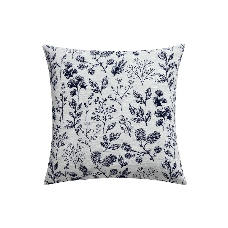 Mainstays 18" x 18" Blue Airy Fern Reversible Chenille Decorative Pillow | Walmart (US)
