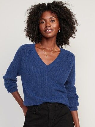 V-Neck Shaker-Stitch Cocoon Sweater for Women | Old Navy (US)