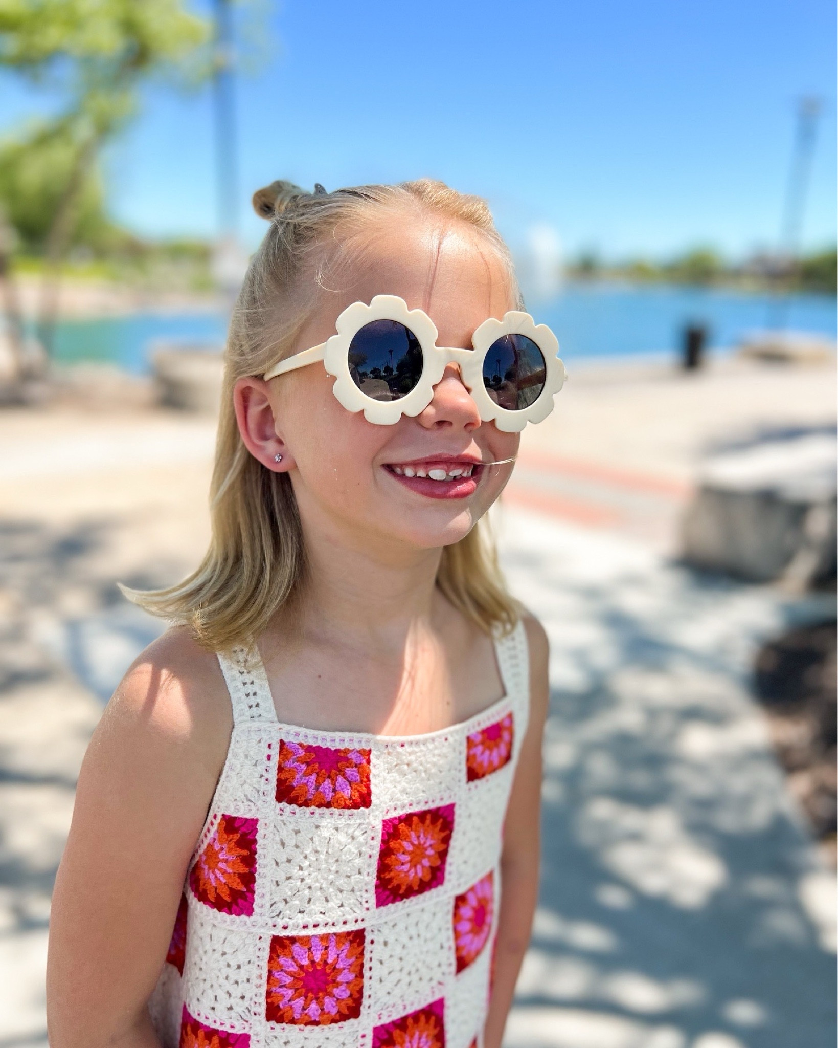 Little girl summer outfit. 7 year old girl. Crochet set. Summer outfit. Girl outfit. Sunglasses. Little girl sunglasses. Dillards. Tank top. Pink and orange. Family photos  

#LTKKids #LTKFamily #LTKSeasonal