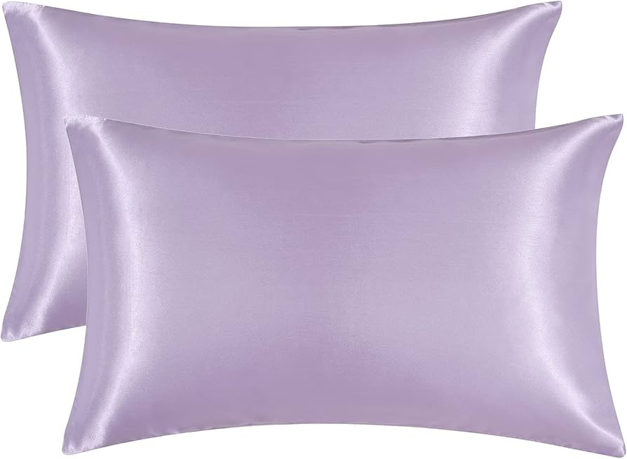 EHEYCIGA Satin Pillowcase for Hair and Skin Silk Pillowcase Set of 2 Lavender Soft Pillow Cases 2... | Amazon (US)