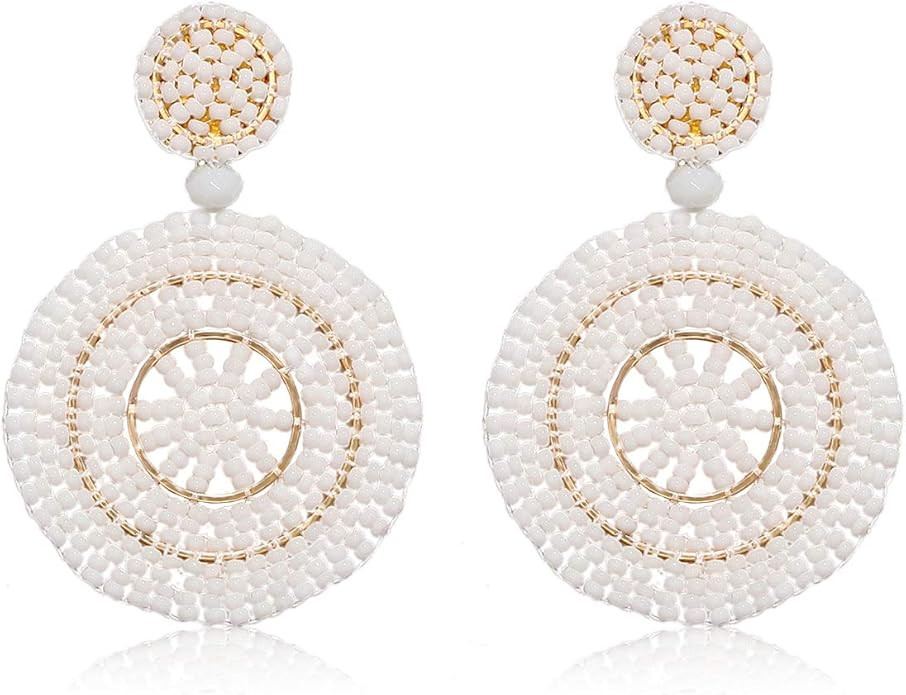 CEALXHENY Beaded Drop Earrings for Women Handmade Colorful Bead Earrings Bohemia Hoop Dangle Earr... | Amazon (US)