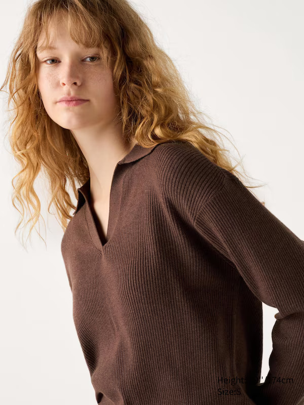Washable Knit Ribbed Polo Sweater | UNIQLO (US)