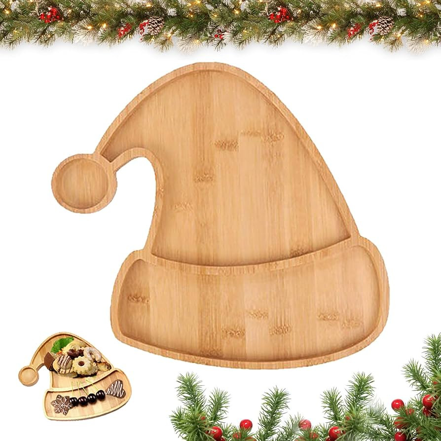 Christmas Serving Tray Wood Serving Platter Santa Hat Shaped Christmas Charcuterie Board Wooden A... | Amazon (US)