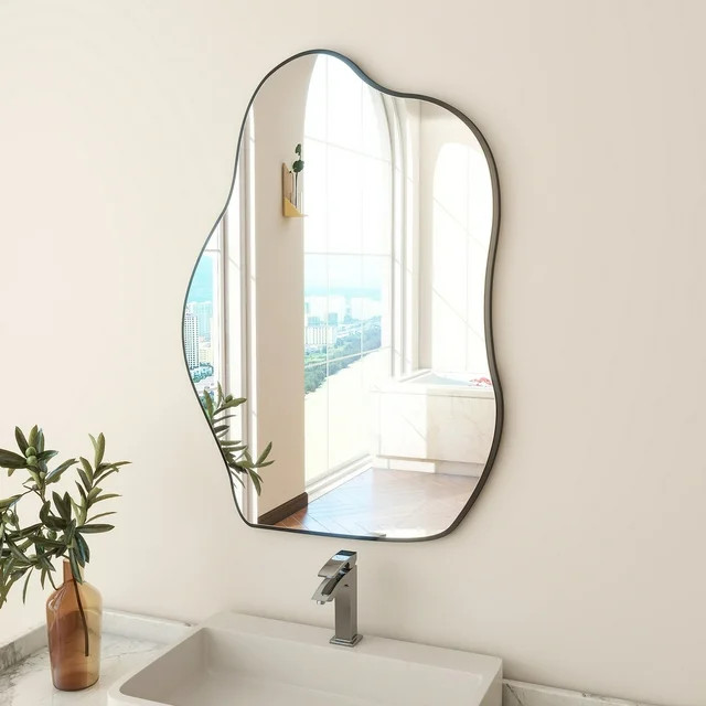 BEAUTYPEAK 26" x 38" Vanity Mirror Wall Wavy Mirror Bathroom Mirror Decor , Black - Walmart.com | Walmart (US)