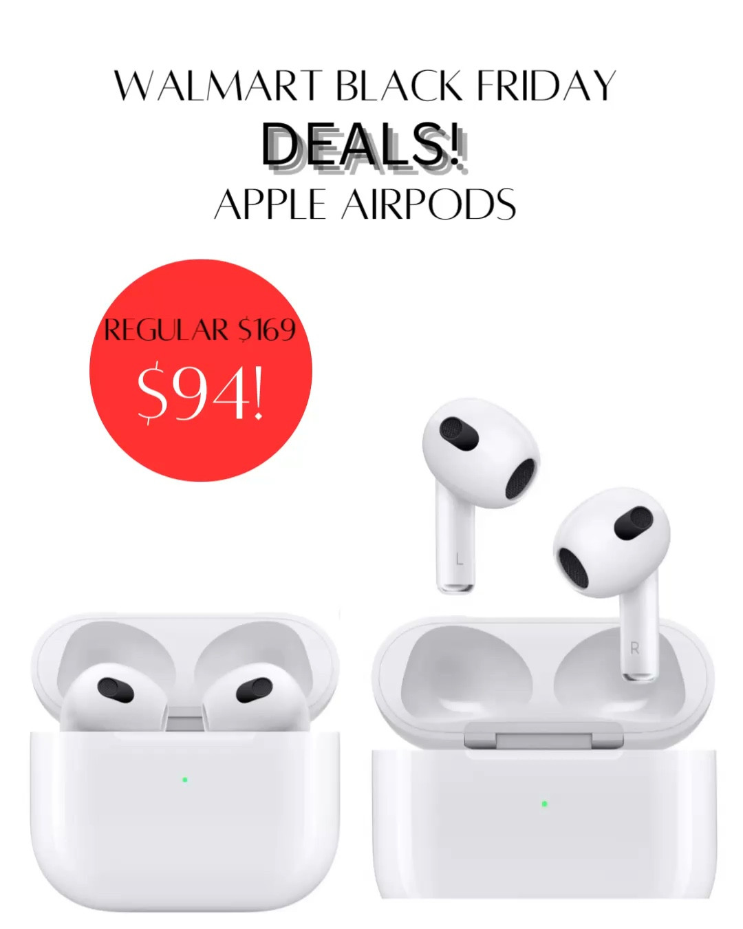 Apple air pods for $94! 

#LTKGiftGuide #LTKCyberWeek #LTKFindsUnder100
