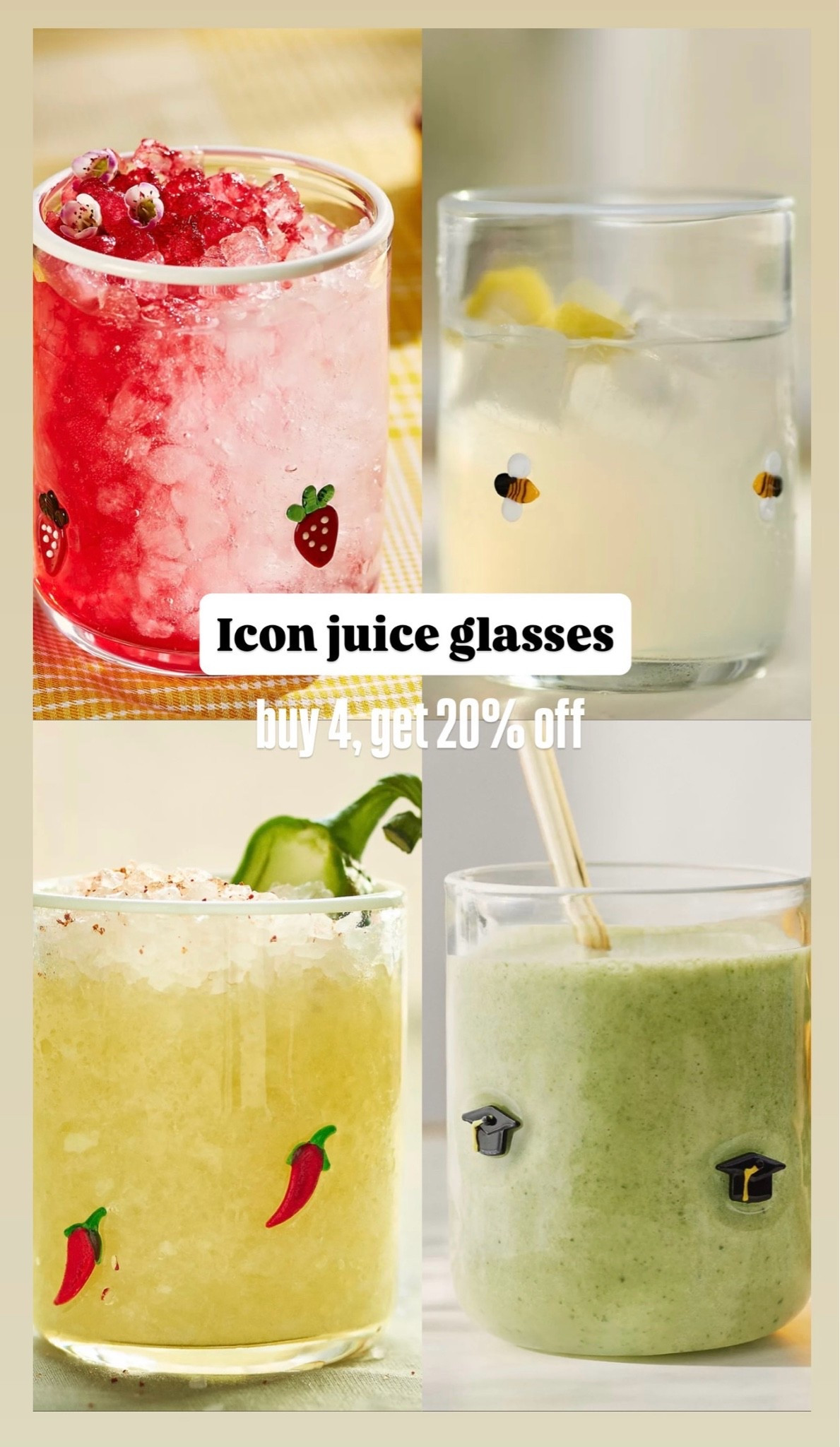 Anthropologie Icon juice glasses.
Buy 4, save 20%. Summer entertaining.

#LTKSeasonal #LTKSaleAlert #LTKHome