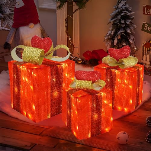 Tngan Valentines Day Decor Lighted Gift Boxes, Set of 3 Valentine's Day Gifts Decorations for Indoor Outdoor Room Decor, 60 LED Light Up Gifts Battery Operated for Valentine's Day Wedding(Red Heart) | Amazon (US)