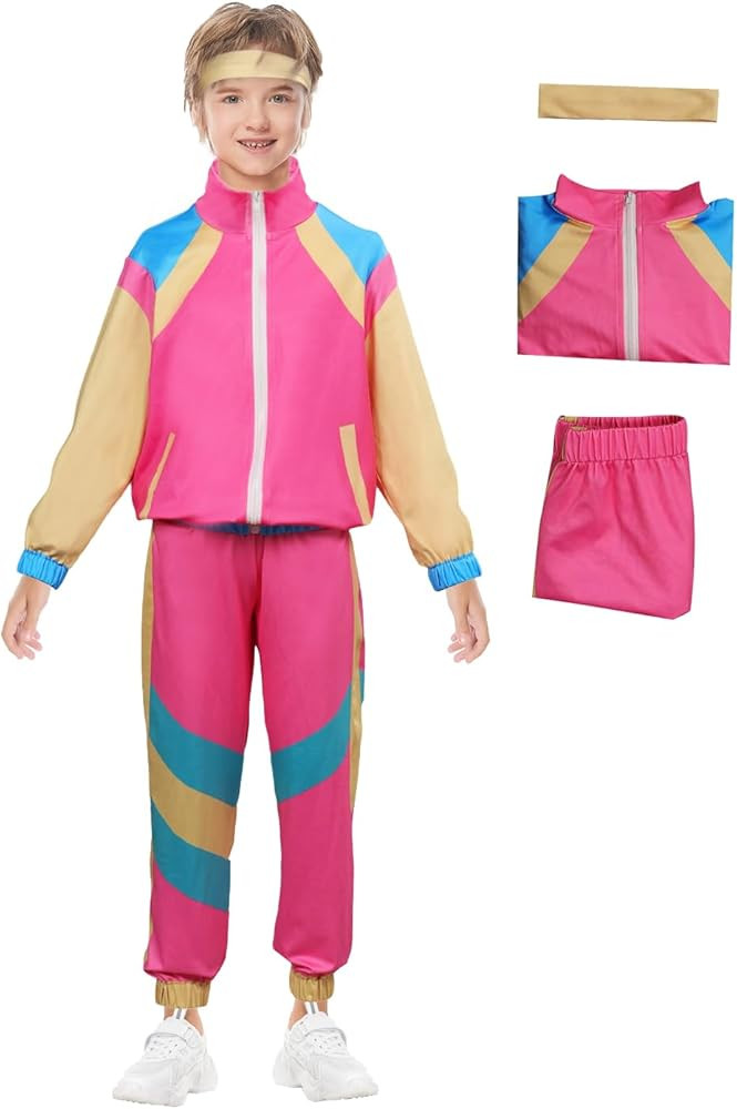 80s Tracksuit Kids Vintage Hip Hop Costume Colorblock Windbreaker Set 2 Piece Sports Wear | Amazon (US)