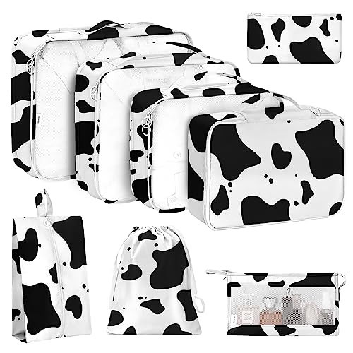 KPX 8 Set Packing Cubes for Travel, Luggage Packing Organizers Accessories Large Toiletries Bag for Clothes Shoes Cosmetics (Cow) | Amazon (US)