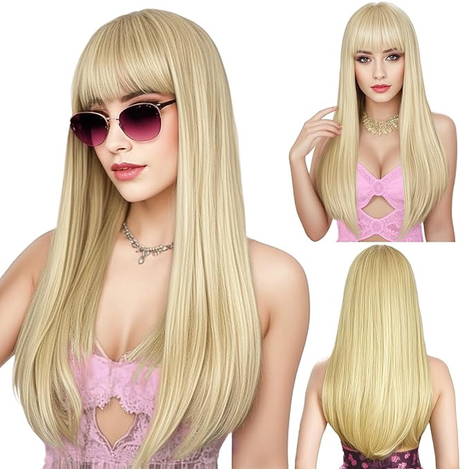 ENTRANCED STYLES Blonde Wig with Bangs, Long Straight Wigs for Women Natural Hair Wigs Synthetic ... | Amazon (US)