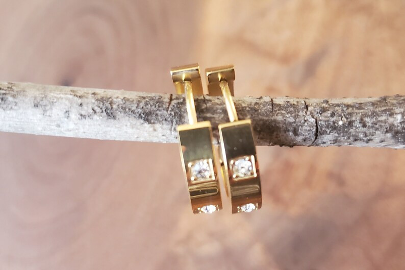 Gold Huggie Hoop Earrings: 18k Plated CZ Stainless Steel - Etsy | Etsy (US)