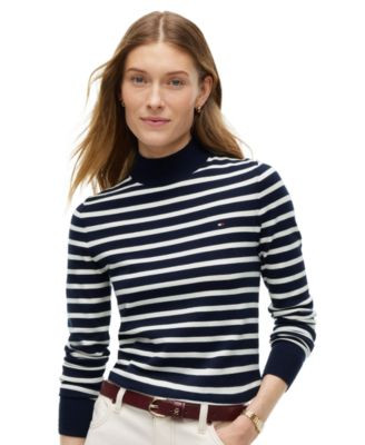 Tommy Hilfiger Women's Mock Neck Long-Sleeve Slim-Fit Sweater - Medium Grey Heather | Macy's