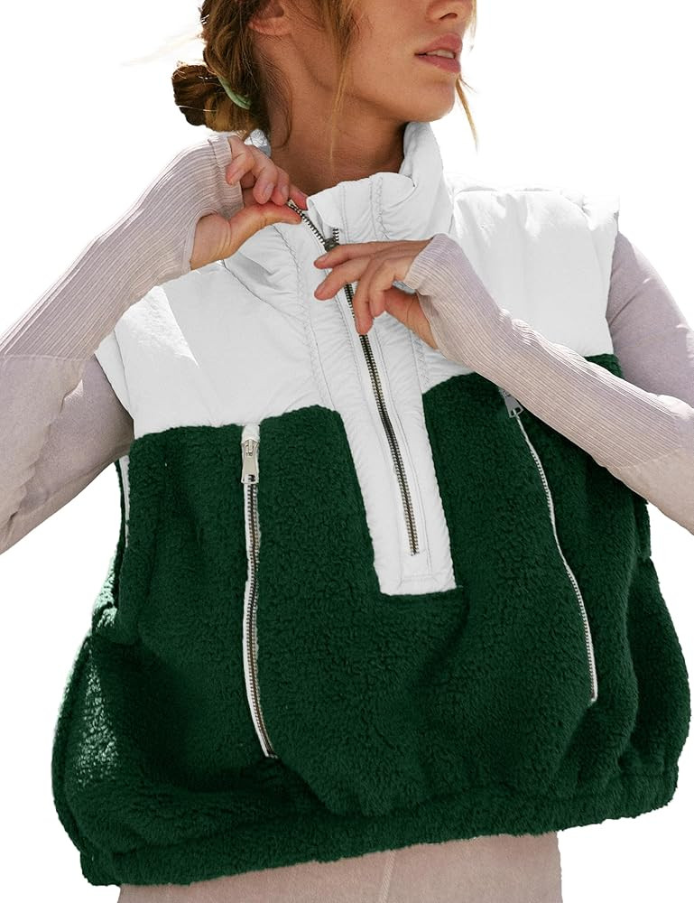 Fleece Vests for Women Half Zip Up Sleeveless Quilted Jacket Crop Puffer Vest Lightweight Padded ... | Amazon (US)