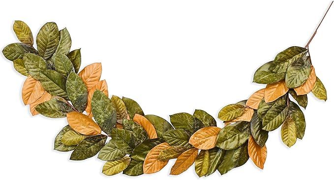 6ft Magnolia Leaf Garland - 2-Tone Brown and Green Realistic Fall Garland for Mantle Decorations ... | Amazon (US)