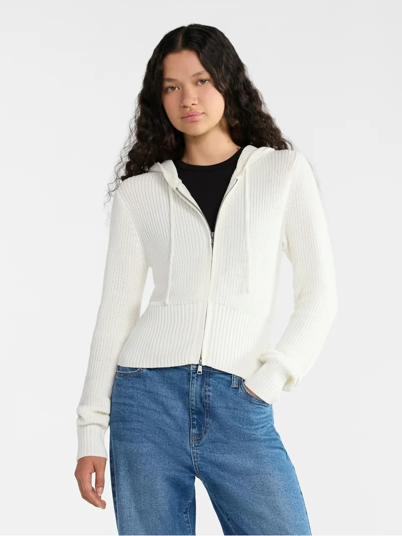 No Boundaries Two Way Zip Up Hoodie Sweater, Lightweight, Women's - Walmart.com | Walmart (US)