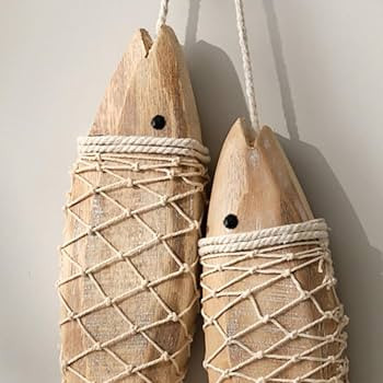 Hanging Wooden Fish for Wall, 12.6in Creative Vintage Handmade Wall Hanging Deco, 2 Set Antique W... | Amazon (US)