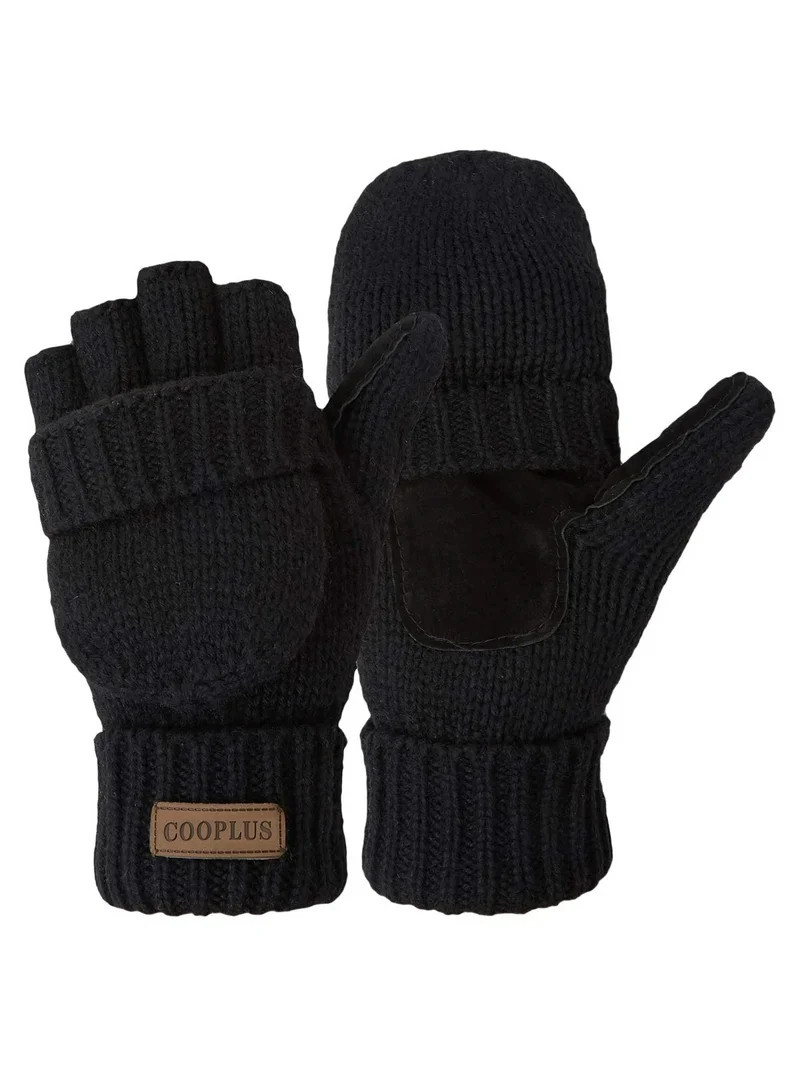 COOPLUS Mittens Winter Fingerless Gloves Warm Wool Knitted Gloves Convertible Gloves for Men and ... | Walmart (US)