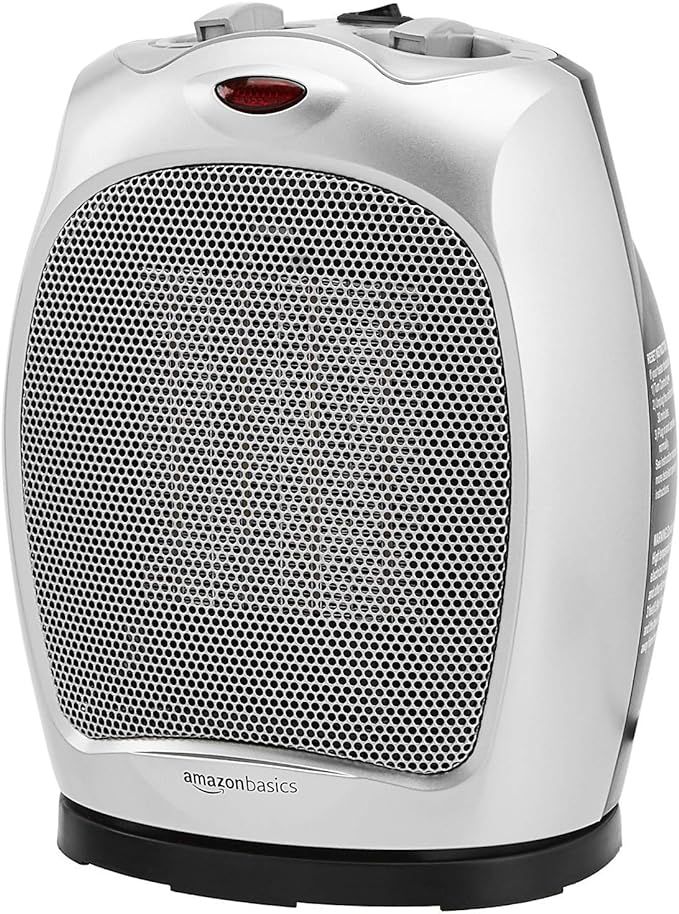 Amazon Basics 1500W Oscillating Ceramic Heater with Adjustable Thermostat, Silver | Amazon (US)