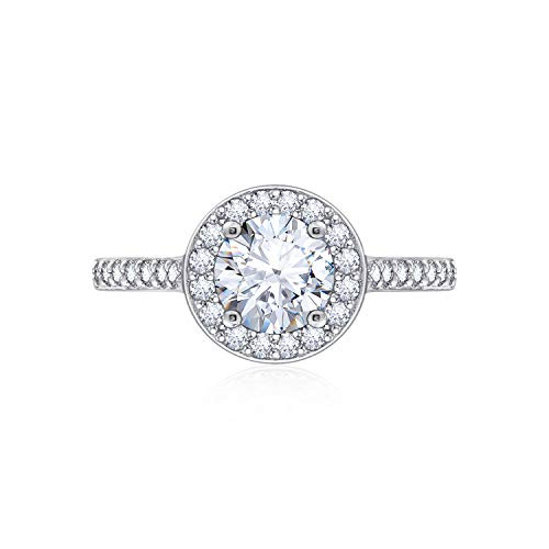 Amazon Essentials Platinum-Plated Sterling Silver Round-Cut Halo Ring made with Infinite Elements Cubic Zirconia, Size 6, (previously Amazon Collection) | Amazon (US)