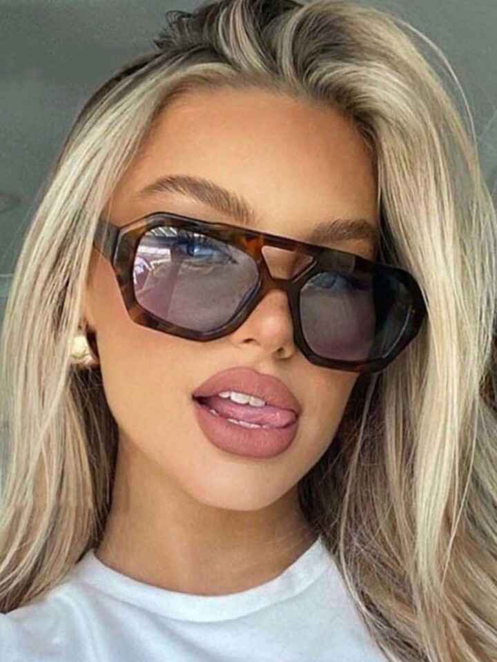 1pair Polygonal Double Beam Personality Sunscreen Fashionable Sunglasses | SHEIN