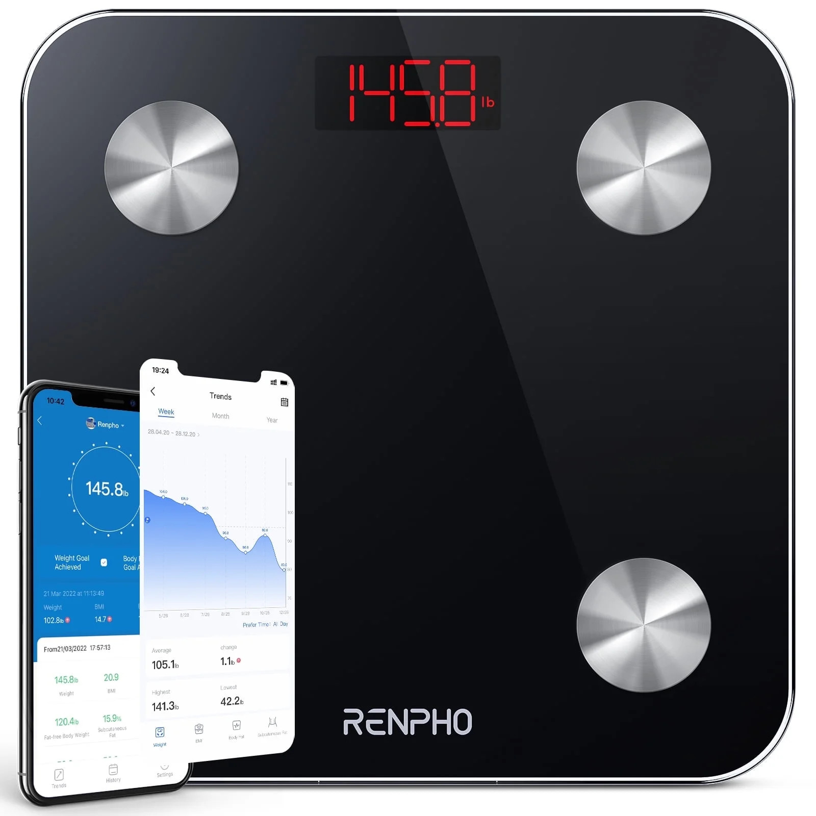 RENPHO High Accuracy Bluetooth Smart Body Weight Scale, FSA HSA Eligible, 396 lbs, Black | Walmart (US)