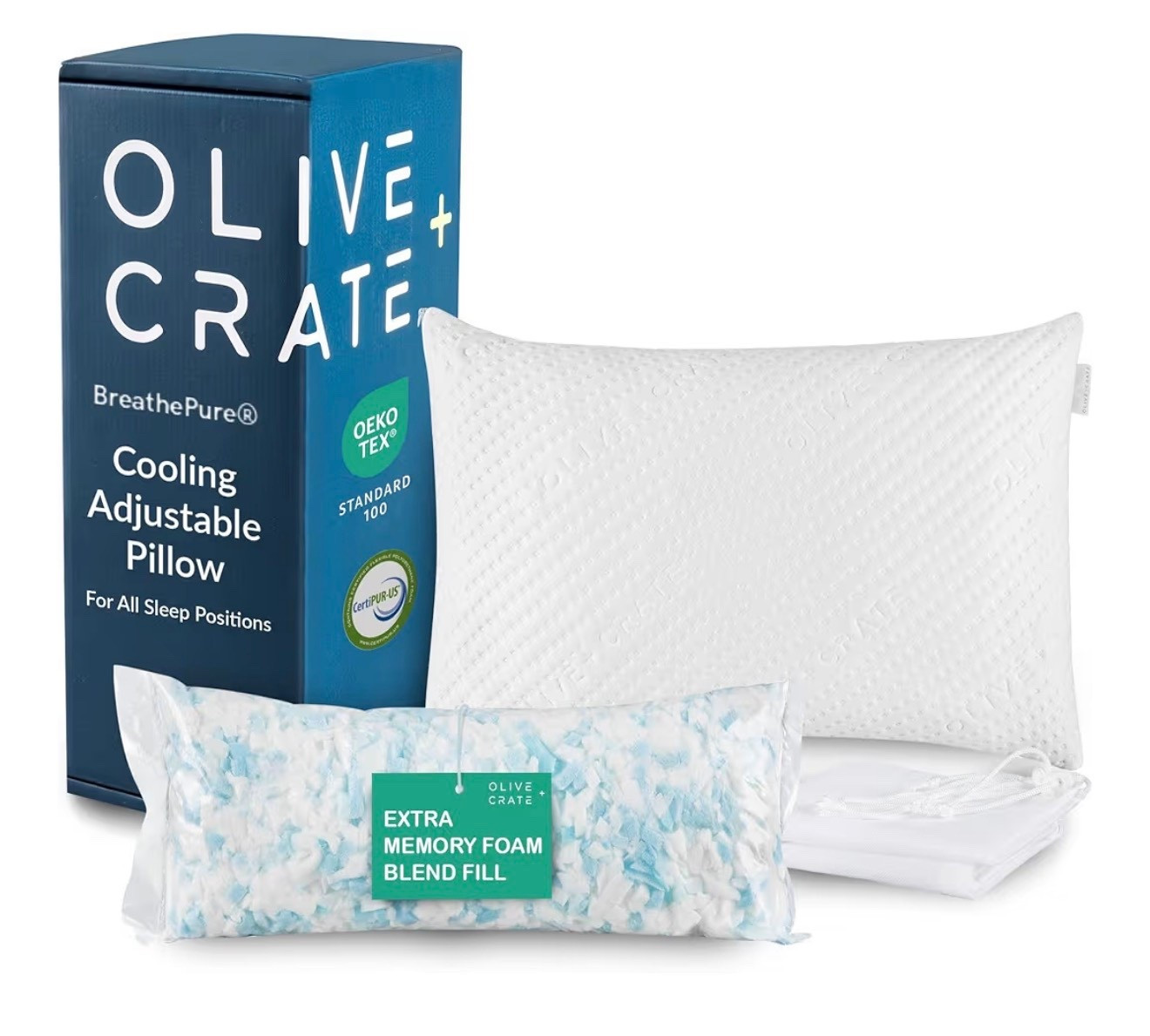 Olive + Crate BreathePure® Adjustable Loft Shredded Memory Foam Pillow - Queen Size - Cooling Pillow, Hypoallergenic Bed Pillows, CertiPUR-US Certified Foam, Ideal for Back, Stomach and Side Sleeper

#LTKSwim #LTKHome #LTKGiftGuide
