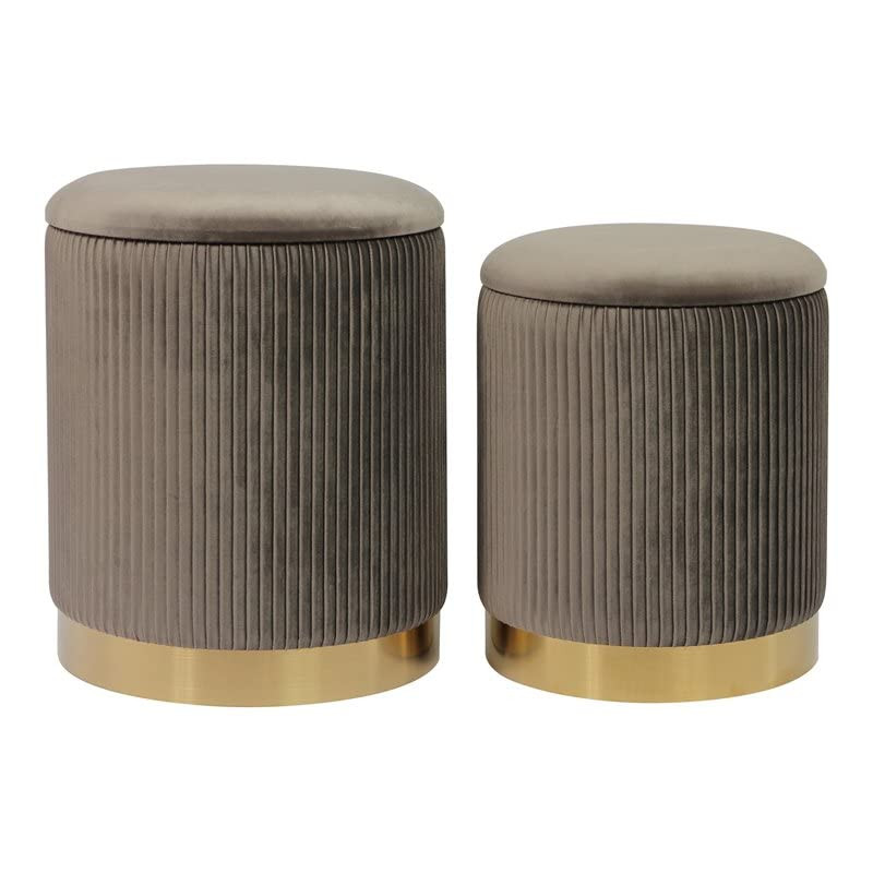 Tov Furniture Channeled Round Upholstered Velvet Storage Ottomans - Set of 2 (Grey) | Amazon (US)