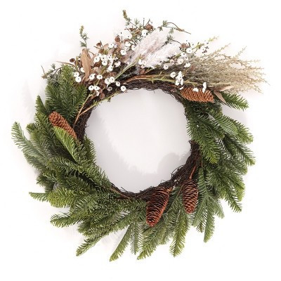 Faux 21" Pine & Olive Leaf Wreath - Green/White - Safavieh | Target