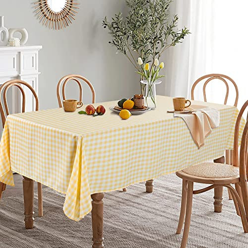 ShinyBeauty Checkered Tablecloth Rectangle 54''x70'' Yellow Buffalo Plaid Tablecloths Gingham Check Table Cloth Cotton Table Linen Waterproof Fabric Table Cloths for Kitchen Dining Picnic | Amazon (US)