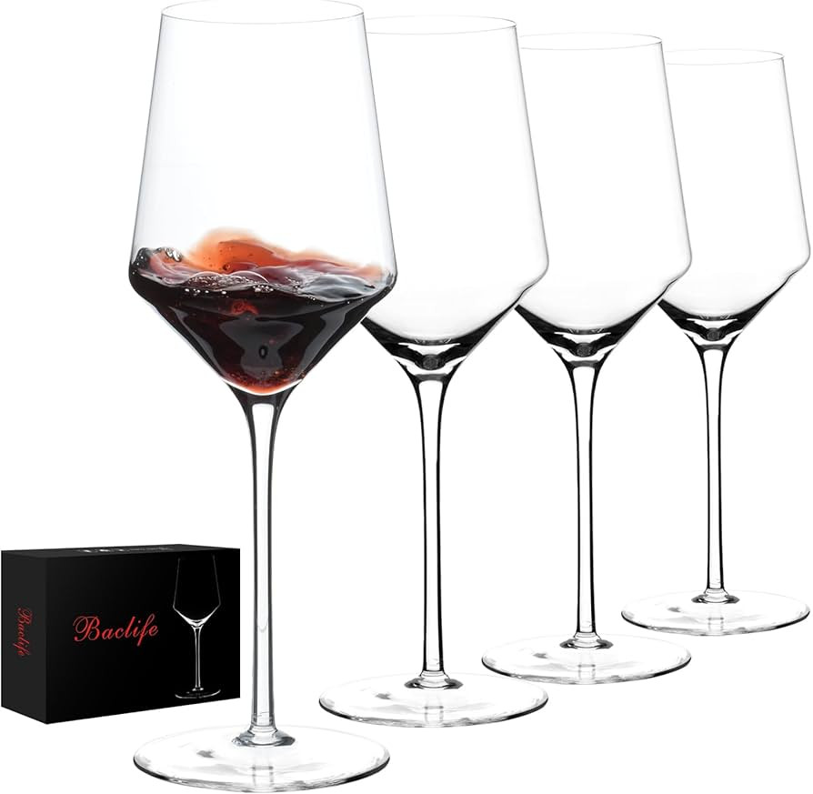 Hand Blown Red Wine Glasses Set of 4 – 15 oz Premium Crystal Wine Glasses With Long Stem – Un... | Amazon (US)