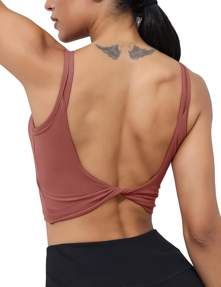 LUYAA Womens Workout Sports Bras Backless Padded Yoga Tank Tops Crop Twist Low Back Cami Bra for ... | Amazon (US)