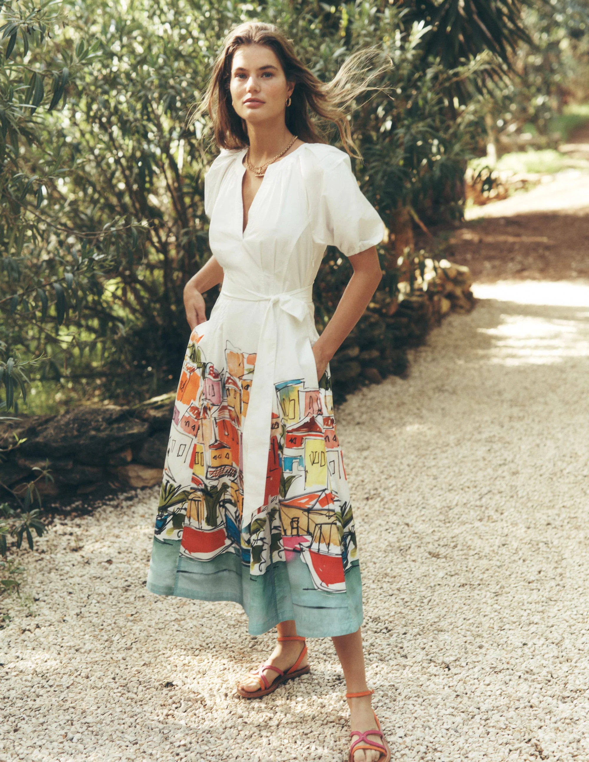 Bria Puff Sleeve Midi Dress-Multi, Rainbow Village | Boden (US)