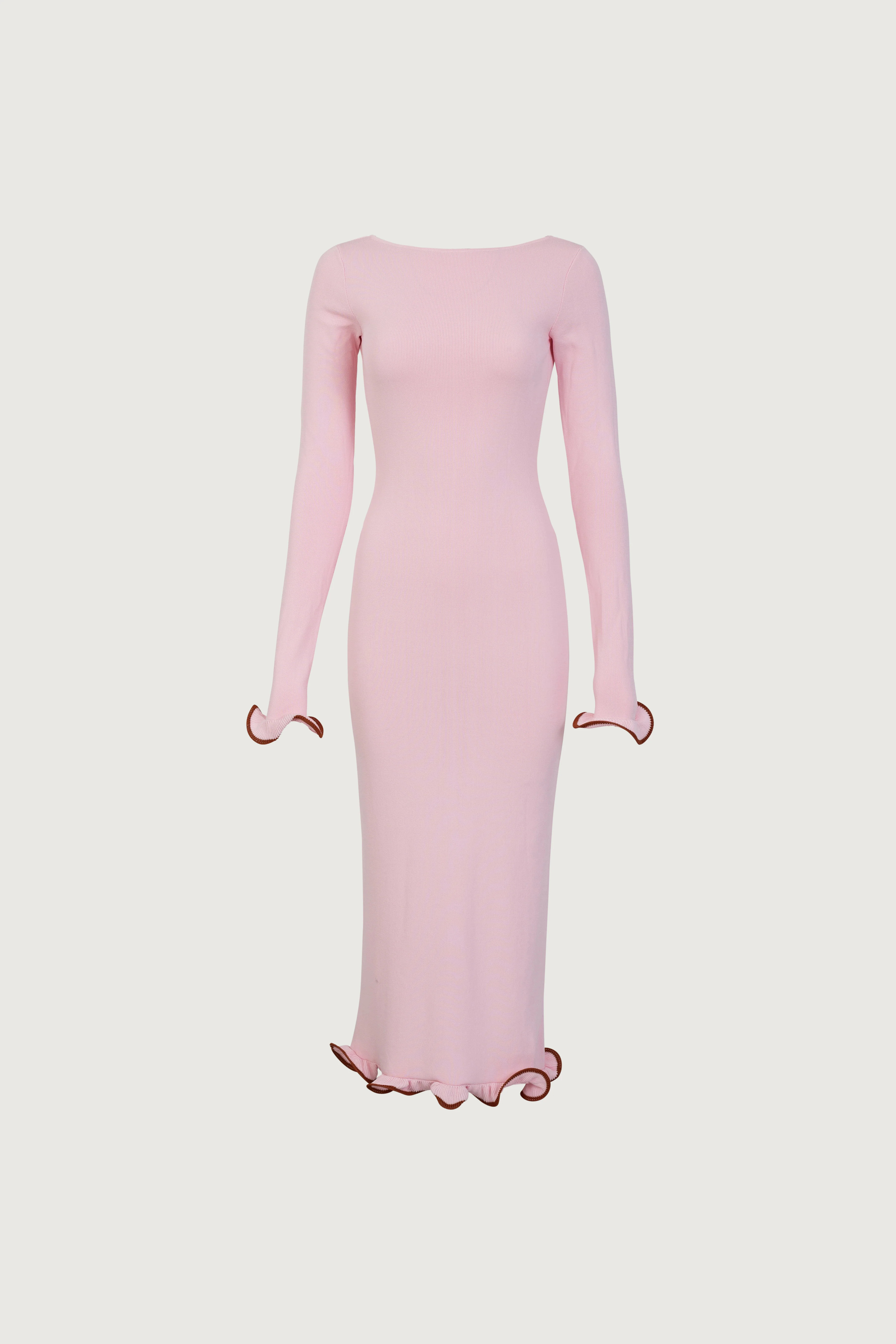 Ruffle Hem Midi Dress (Baby Pink) | SAME
