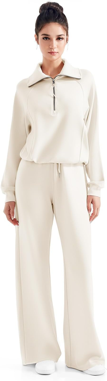 SUUKSESS Women 2 Piece Lounge Matching Set Wide Leg Sweatpant Half Zip Sweatshirt | Amazon (US)