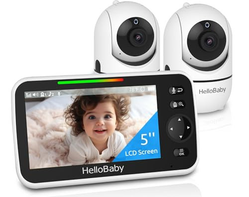 HelloBaby Upgrade 5’’ Baby Monitor with 30-Hour Battery, 2 Cameras Pan-Tilt-Zoom, 1000ft Range Video Audio Baby Monitor No WiFi, VOX, Night Vision, 2-Way Talk, 8 Lullabies and Temperature | Amazon (US)
