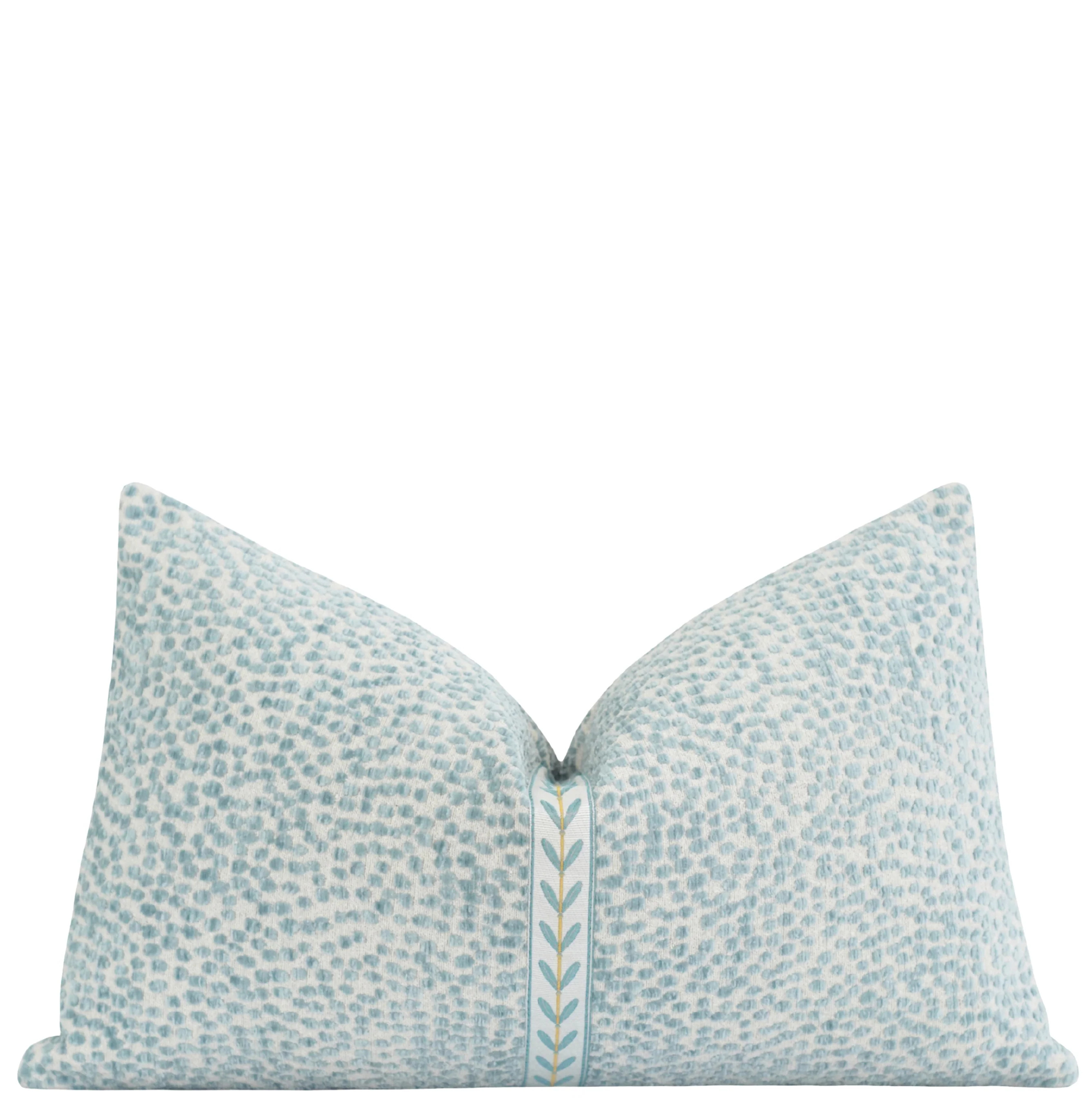 Mist Dotted Chenille Small Blue Leaf Trim Pillow | Land of Pillows