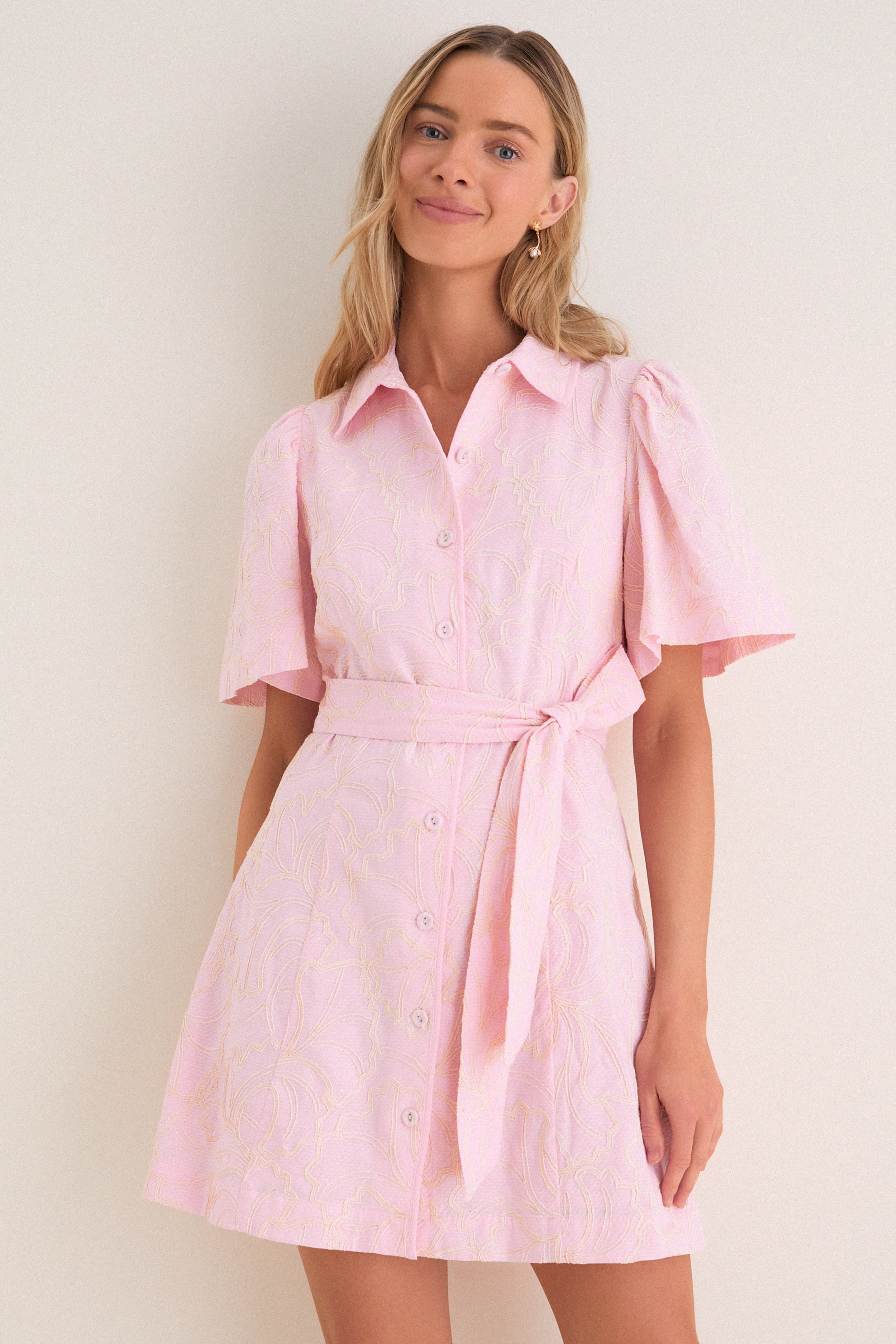Light Pink Embroidered Gingko Leaf Peppa Mini Dress | Tuckernuck (US)
