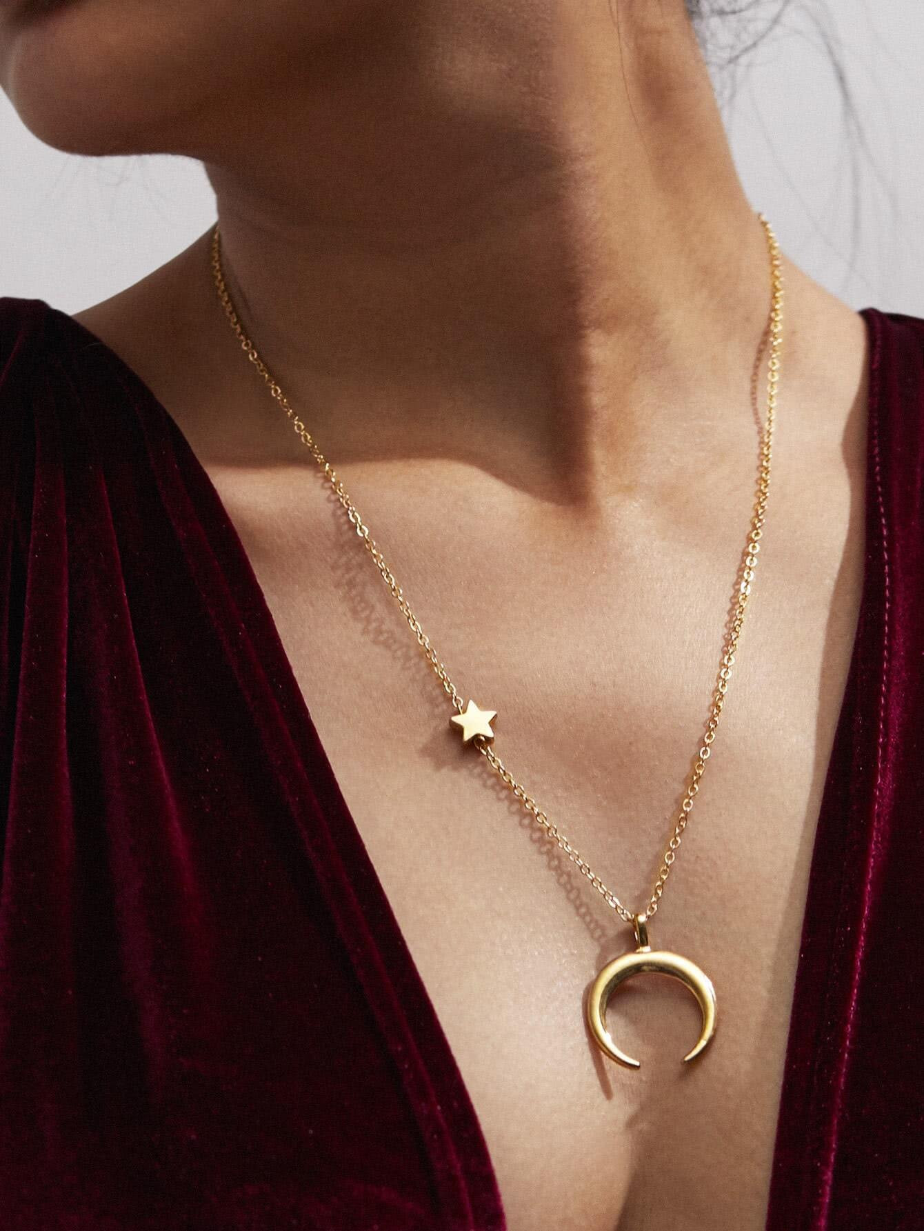 Crescent Moon & Star Chain Necklace | ROMWE