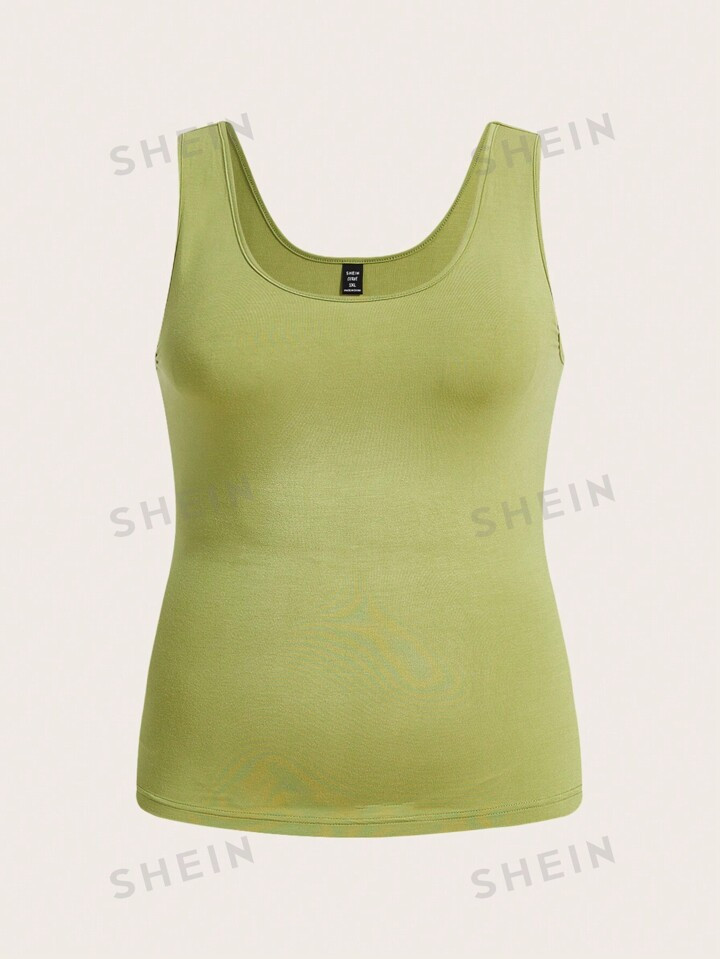 SHEIN BASICS Women's Plus Size Solid Color Round Neck Casual Tank Top | SHEIN