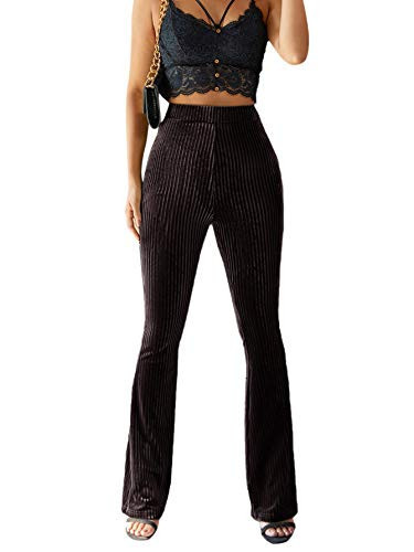 Floerns Women's Velvet Elastic Waist Flare Leg Palazzo Long Pants Trousers Chocolate Brown L | Amazon (US)